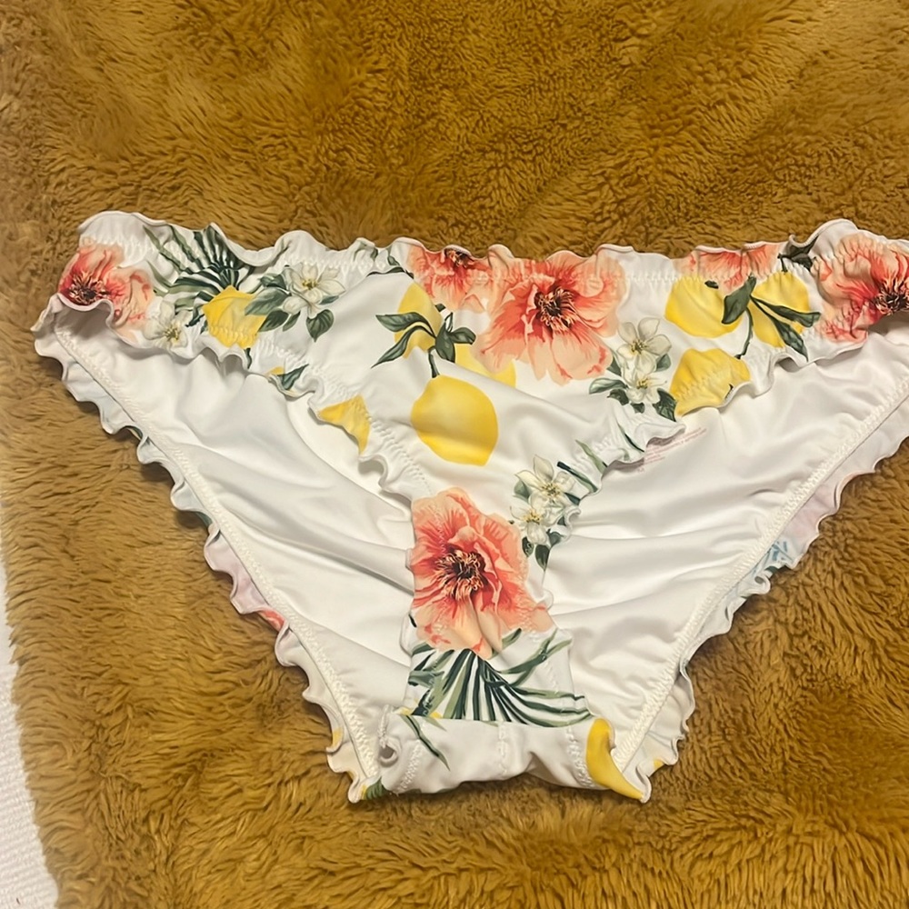 Bikini, bottom size medium with white pink and yellow floral and lemons